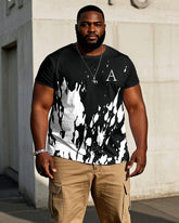 Men's Plus Size Casual Splash Ink Small Label Printed Short Sleeve T-shirt